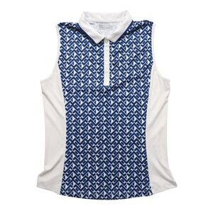 Callaway Sleeveless Polo Shirt Womens Large Blue Geometric Print Opti-Dri Golf